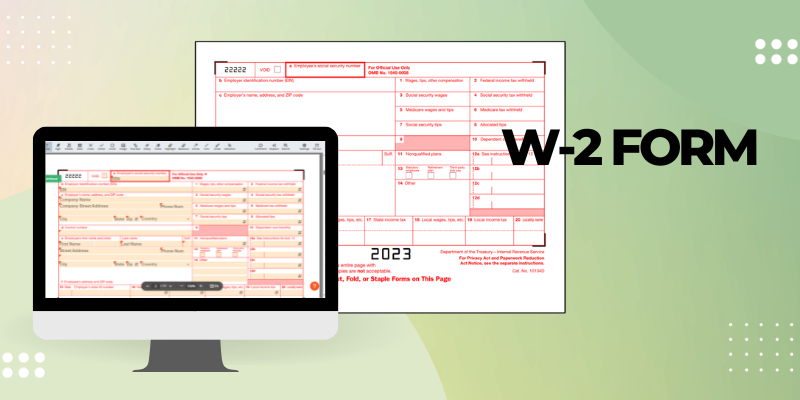 The blank template of Form W-2 in PDF on computer and printable copy